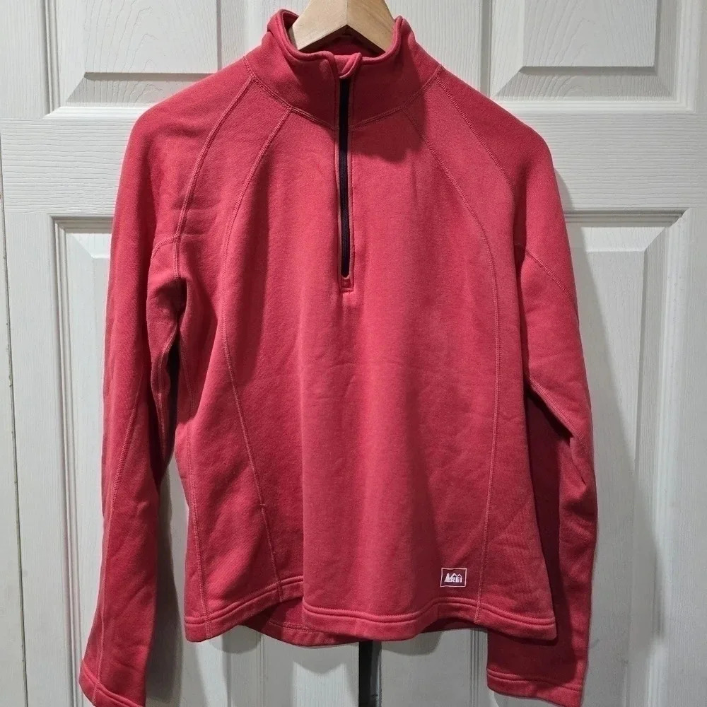 REI Women's Long Sleeve 1/2 Zip Front Hooded Pink Lightweight Athletic Jacket S